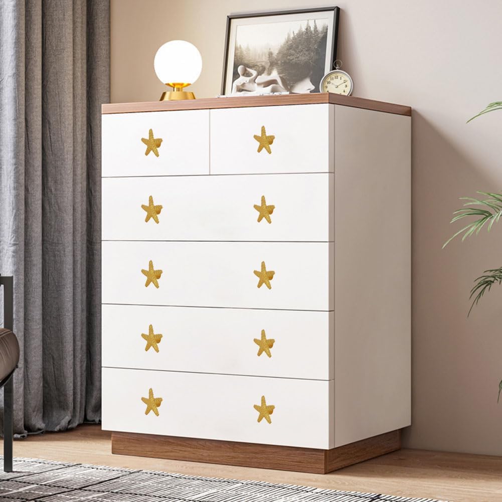 Coastal Drawer Pulls - Unique Starfish Cabinet Knob Handles for Ocean Nautical Beach Theme Decorative Furniture Door Knob Pulls for Dresser Cabinet Closet Kitchen Decor 4PCS (Gold)