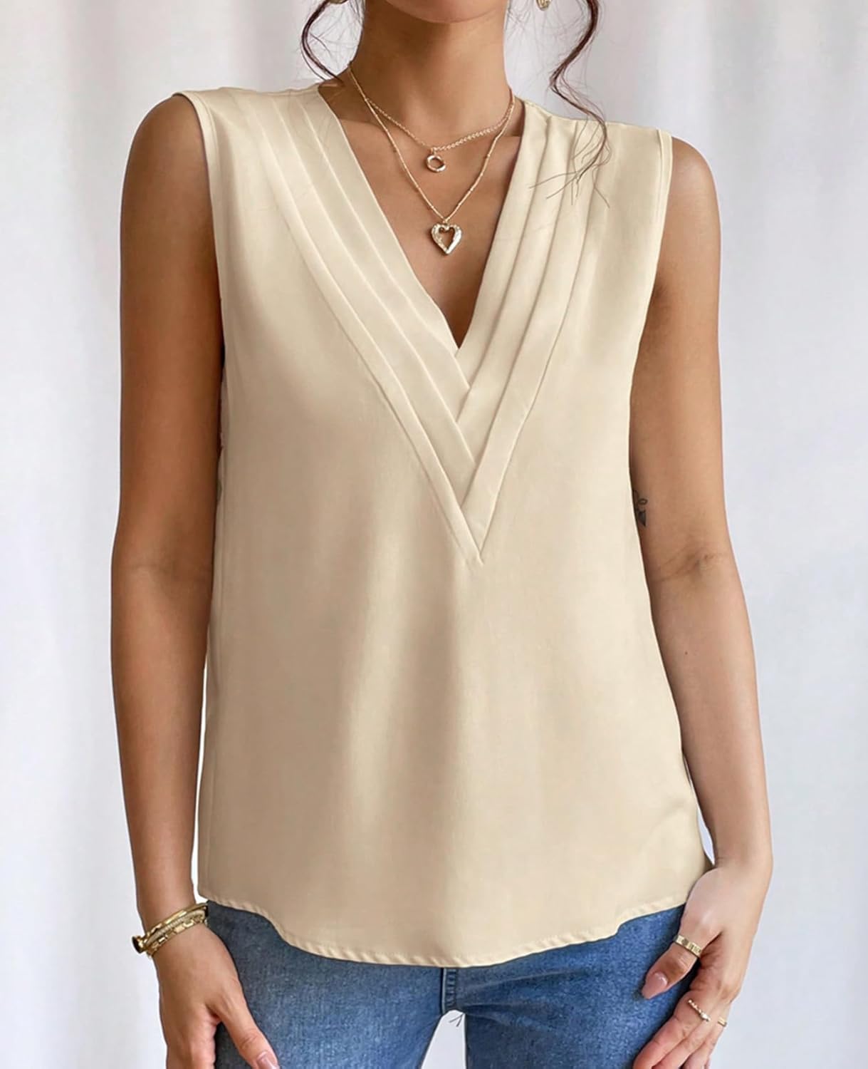 Sleeveless Chiffon Tops for Women Summer Triple V-neck T Shirts Business Office Dressy Outfit Blouse - Image 3