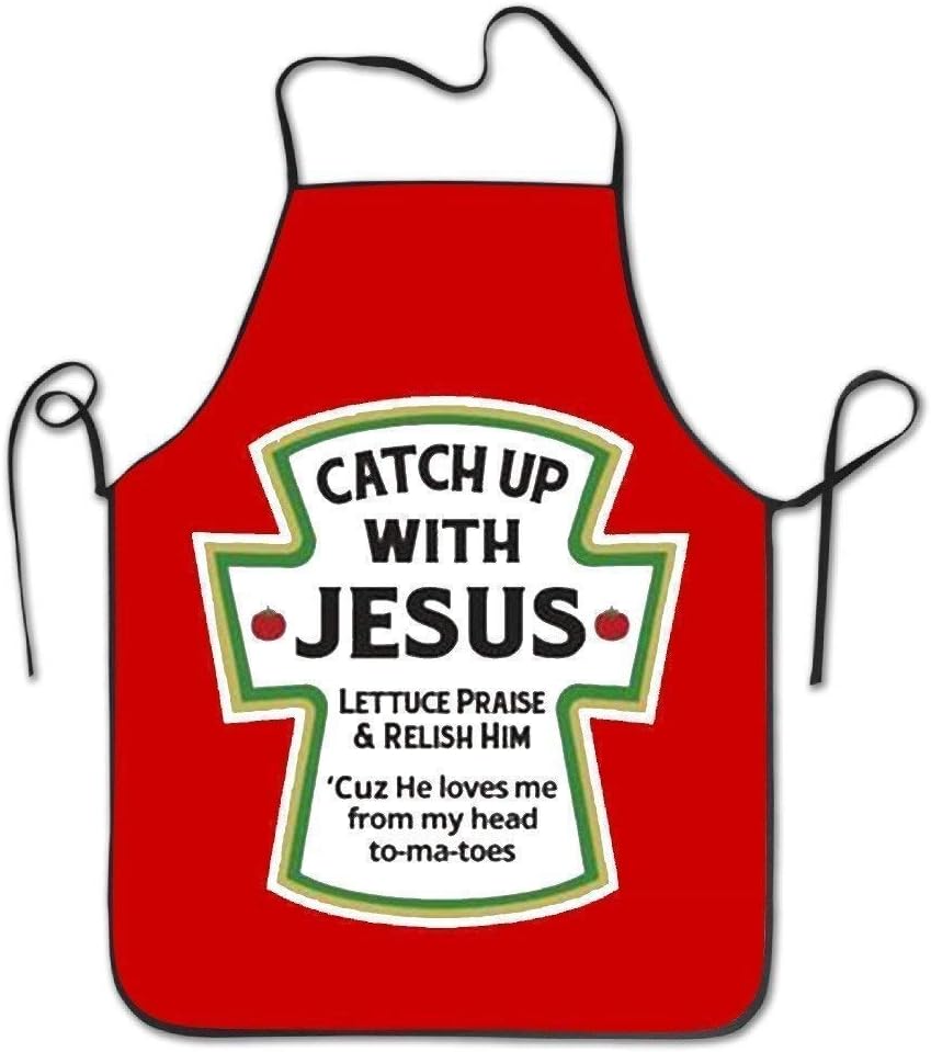 GOOESING Funny Design Apron Catch Up with Jesus Christian Waterproof for Women Men Waitress Chef Home Barber Kitchen Gardening