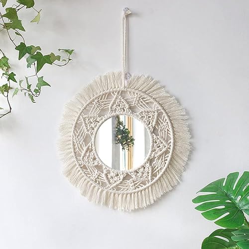 Miniatura 7 de Mini espejo redondo de pared con flecos bohemios macramé de 15.75 pulgadas, pequeño círculo de pared para colgar, espejo circular para pared, adorno