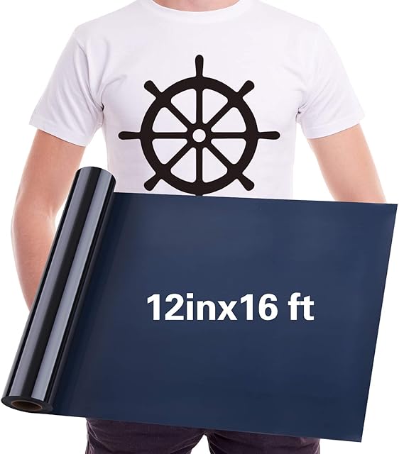PLULON 12 in x 16 FT Black HTV Heat Transfer Vinyl Roll, Permanent Adhesive HTV Iron On Vinyl, Backed Vinyl Roll for DIY T-Shirts, Hat, Clothing, Birthdays, Silhouette Cameo, Letters