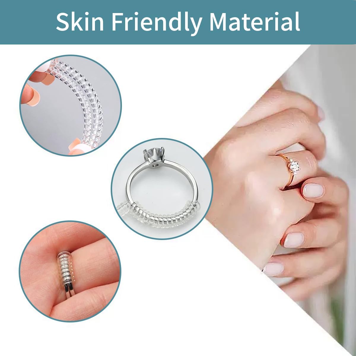 Ring Sizer Adjuster for Loose Rings – 12-Pack, 4 Sizes, Clear TPU, Non-Slip Adjustable Ring Resizer & Tightener Guards, Inserts for Rings That Are Too Big, Includes Scissors, for Men and Women