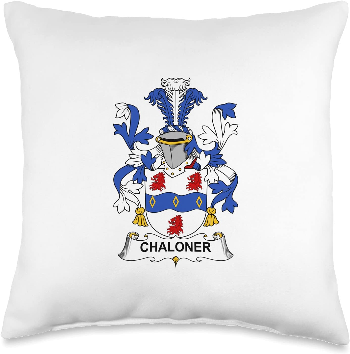 Family Crest and Coat of Arms clothes and giftsChaloner Coat of Arms-Family Crest Throw Pillow, 16x16, Multicolor
