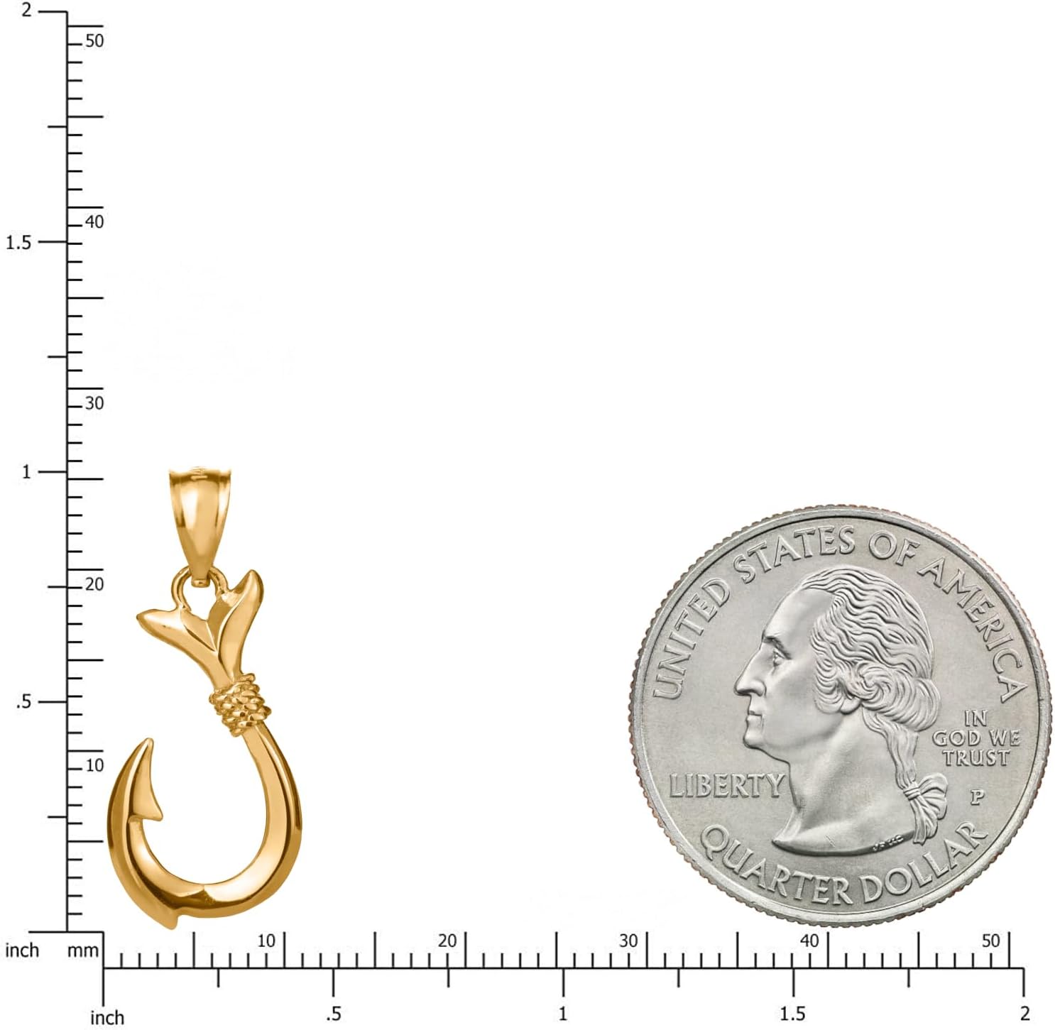 14K Solid Yellow Gold Hawaiian Fish Hook Pendant Charm, For Father Son Mom Daughter Girlfriend, Nickel Free Hypoallergenic for Sensitive Skin, Gift Box Included