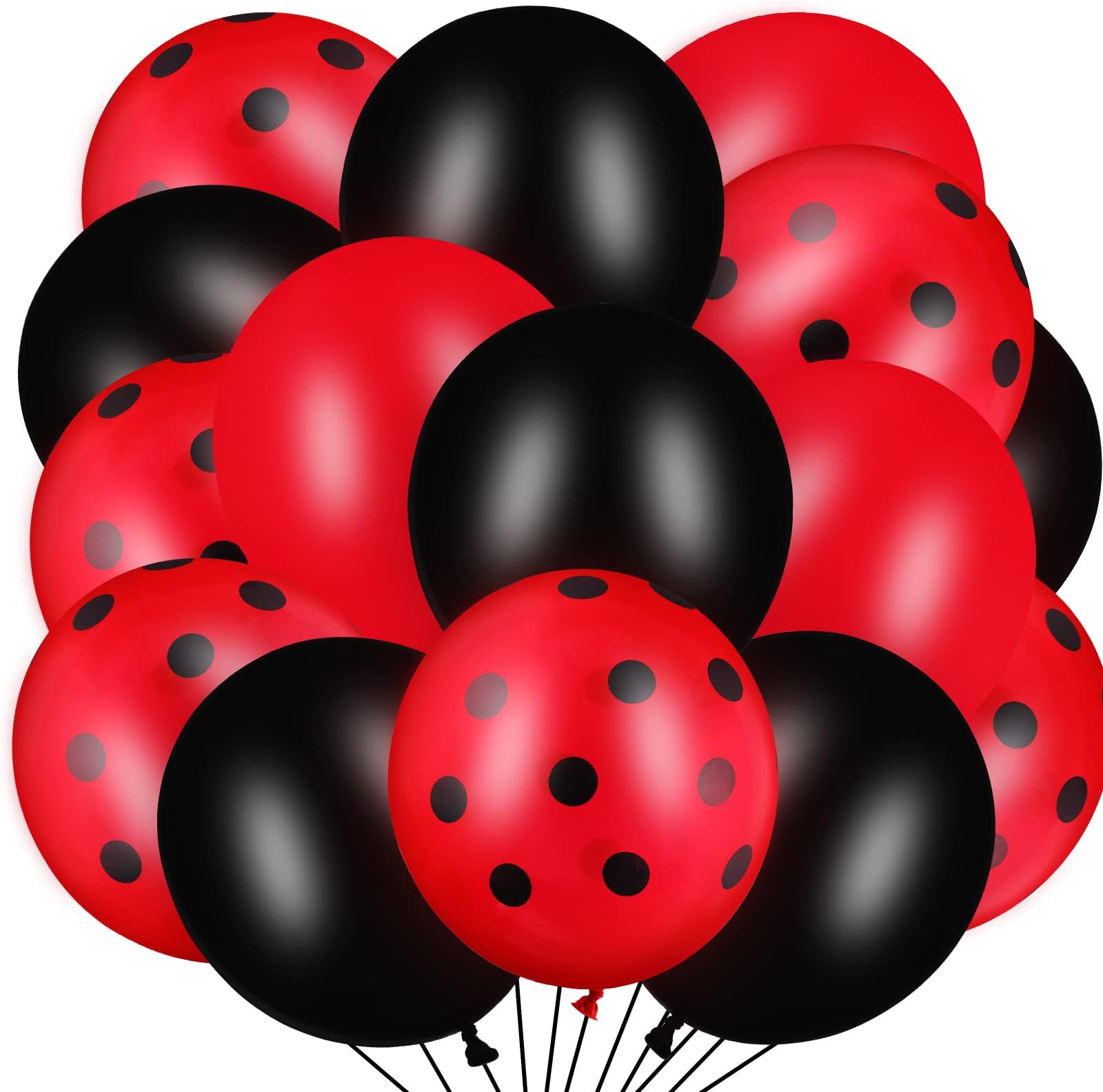 100 Pieces Polka Dots Balloons Black Red Latex Balloons Ladybug Strawberry Decorations for Party Decor Birthday Wedding Supplies(12 Inch, 10 Inch,Mixed Style)