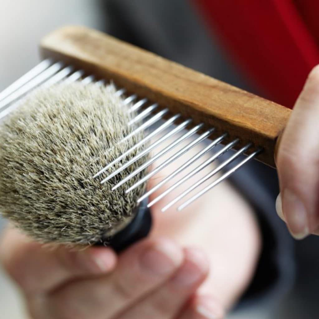 MÜHLE Classic Olive Wood - Pennello da barba in fibra argentata, per uomo, con schiuma ricca