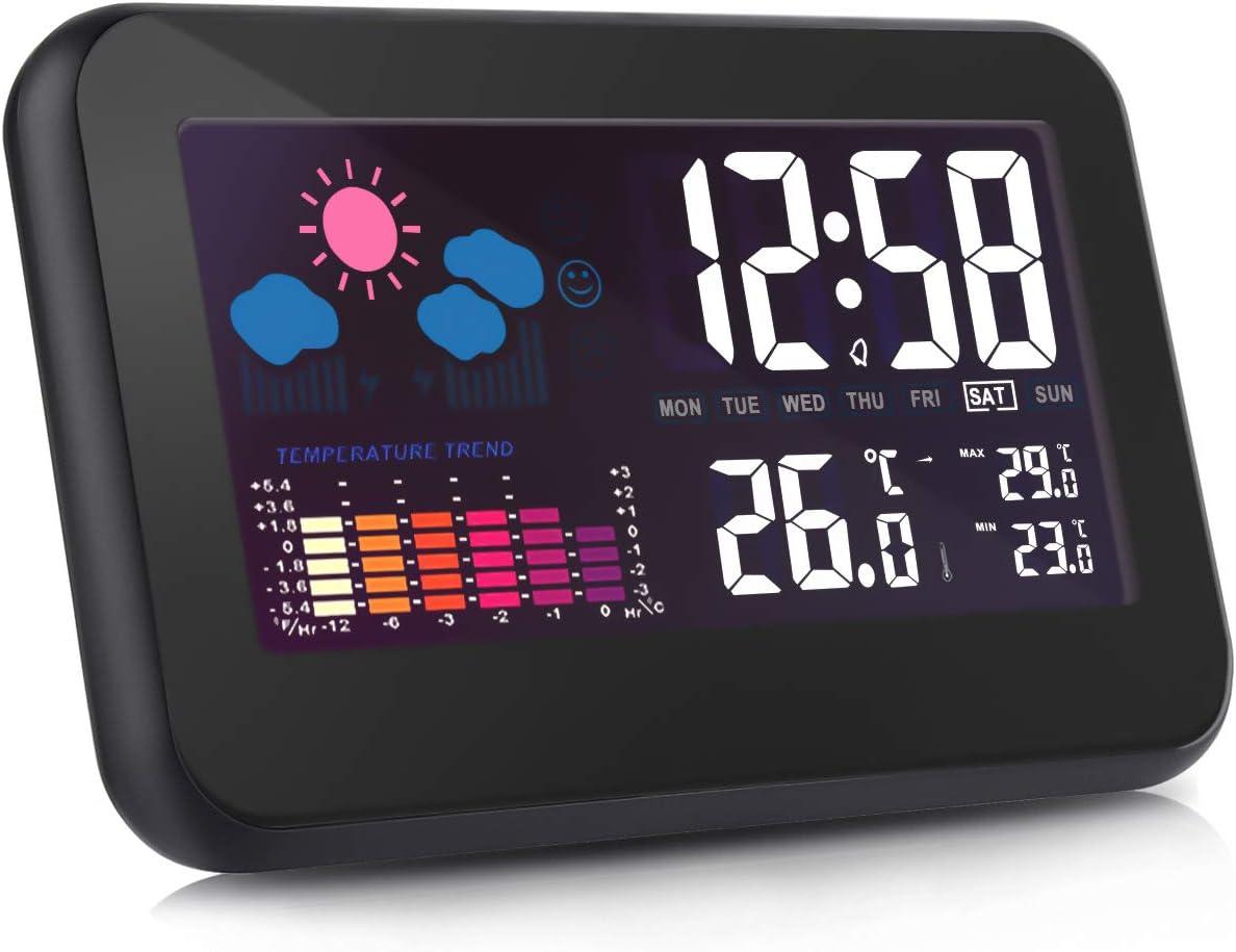 OTAO Digital Thermo-hygrometer with Alarm Clock Voice Control Backlight Display, Indoor Thermometer Humidity Monitor,Temperature Gauge Humidity Meter for Home Office Nursery (Batteries not Included)