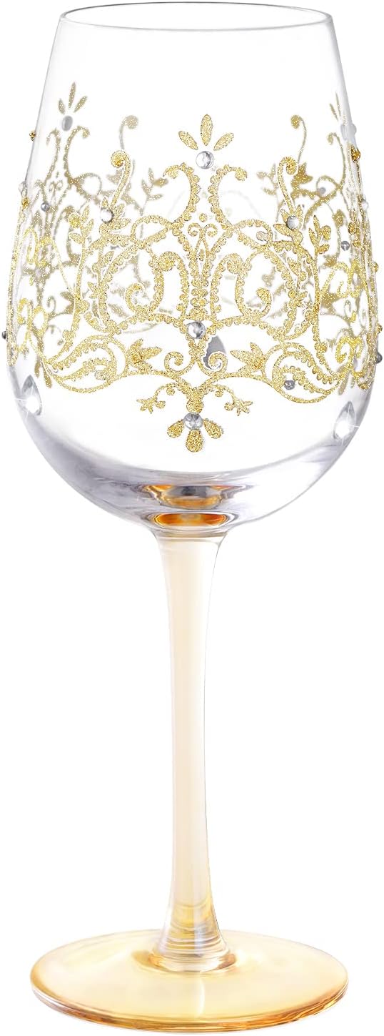 NymphFable Personalised Wine Glass Decorative Wine Glass Golden Crown Wedding Gift for Woman 15oz