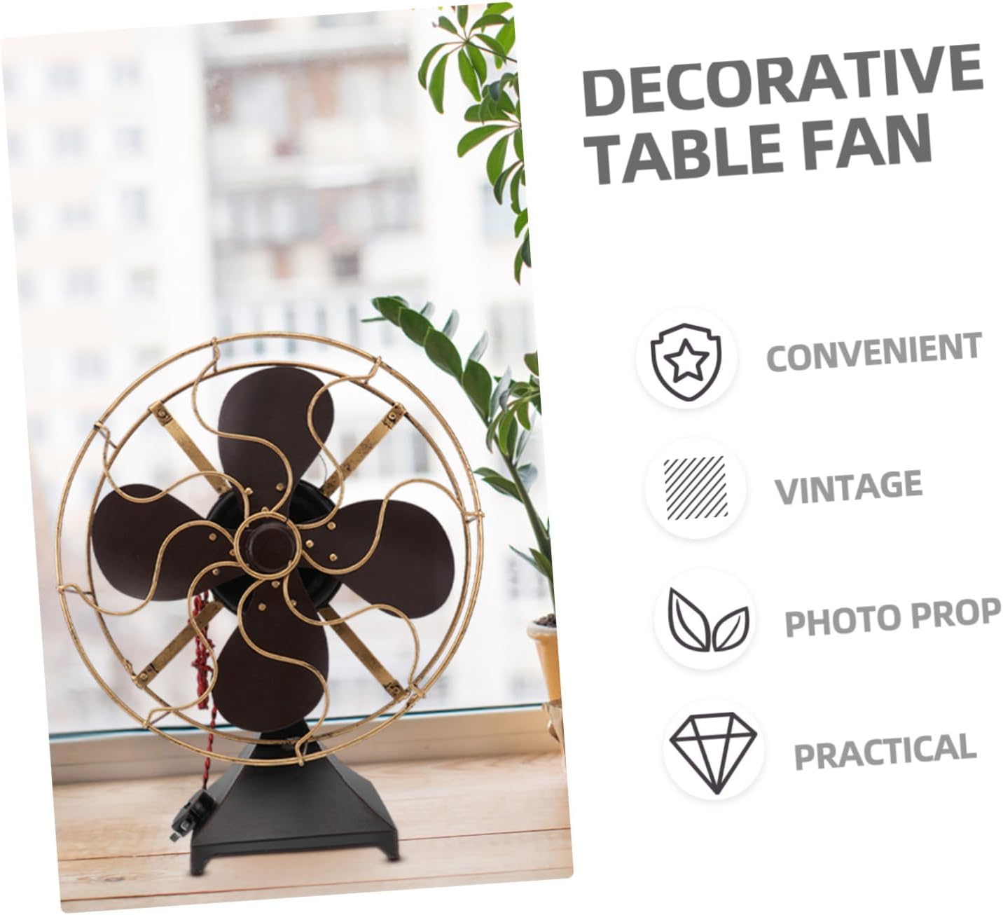 1pc Vintage Iron Standing Fan Model Rustic Home Bedroom Decor Casual Iron Fan for Photo Props Design Unique Ornament for Office Living Spaces