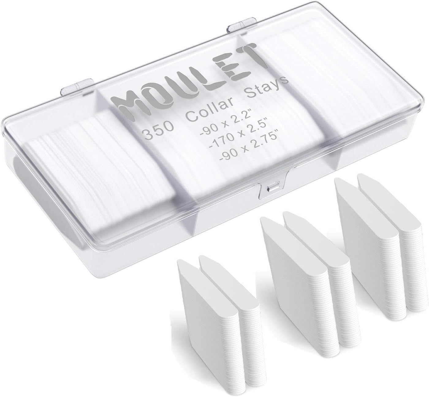 350 Plastic Collar Stays in a Divided Box for Men - 3 Sizes
