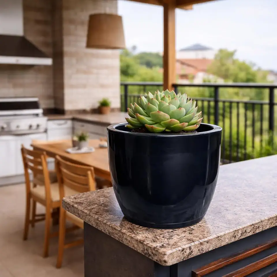 Vaso P/plantas Polietileno Decorativo Liso Jardim Casa Sala (Preto)