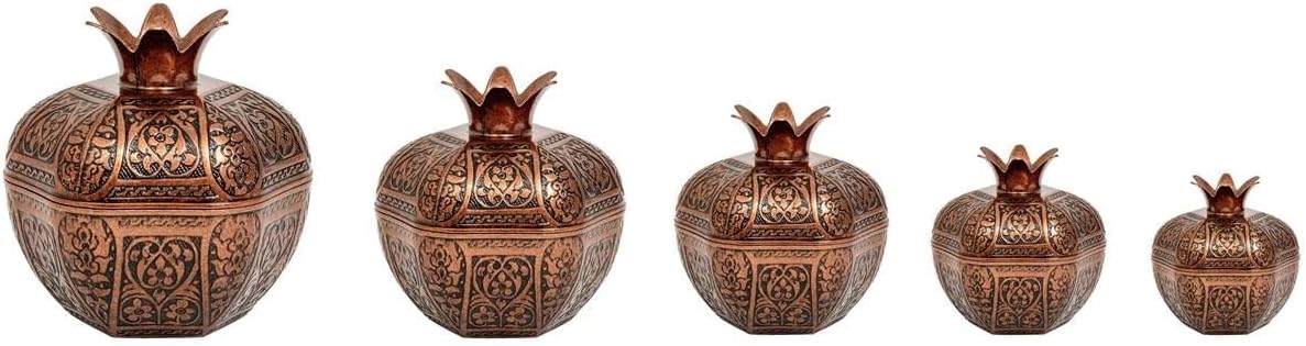 Decorative Metal Turkish Delight Gift Box with Lid, Pomegranate Design, Traditional Candy Holder with 7 Color Options (Pomegranate, Silver)