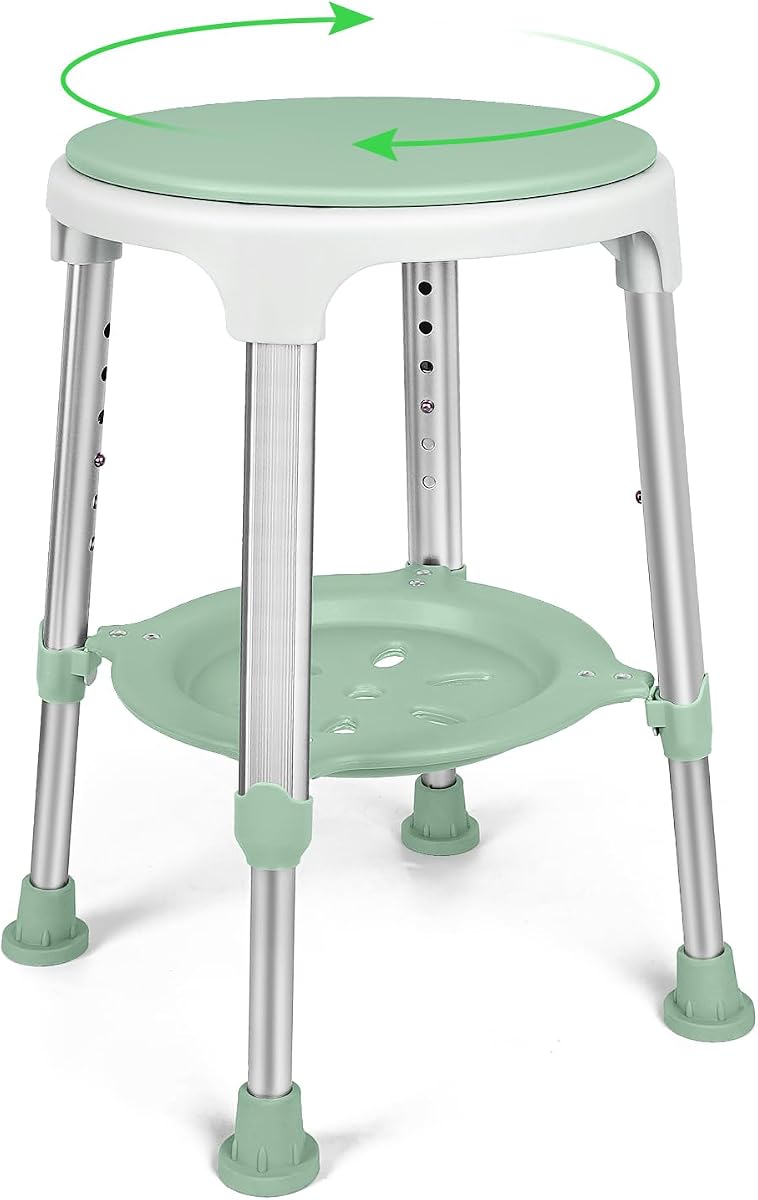 Shower Chair for Inside Shower, Tool-Free Assembly Swivel Shower Stool with Storage Tray, Adjustable Tub Chair and Bathroom Stool for Seniors, Elderly, Handicap & Disabled, FSA/HSA Eligible