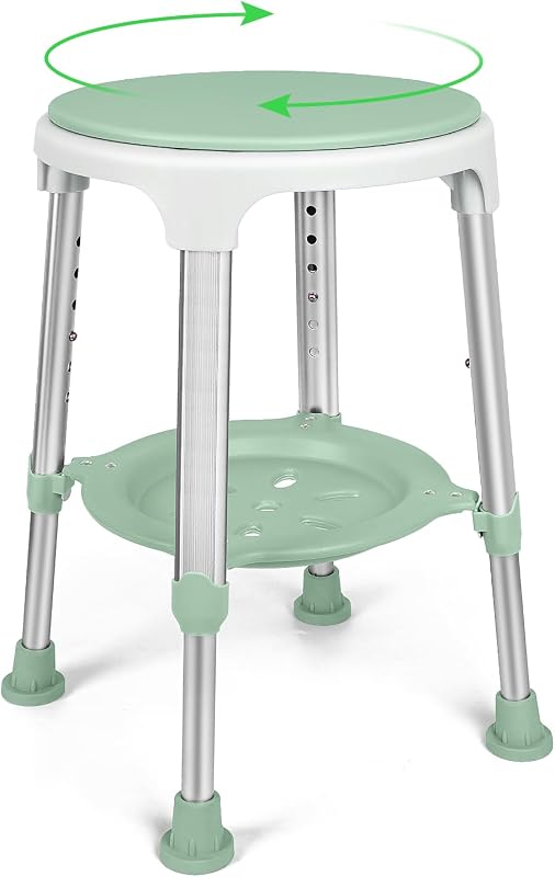 Shower Chair for Inside Shower, Tool-Free Assembly Swivel Shower Stool with Storage Tray, Adjustable Tub Chair and Bathroom Stool for Seniors, Elderly, Handicap & Disabled, FSA/HSA Eligible
