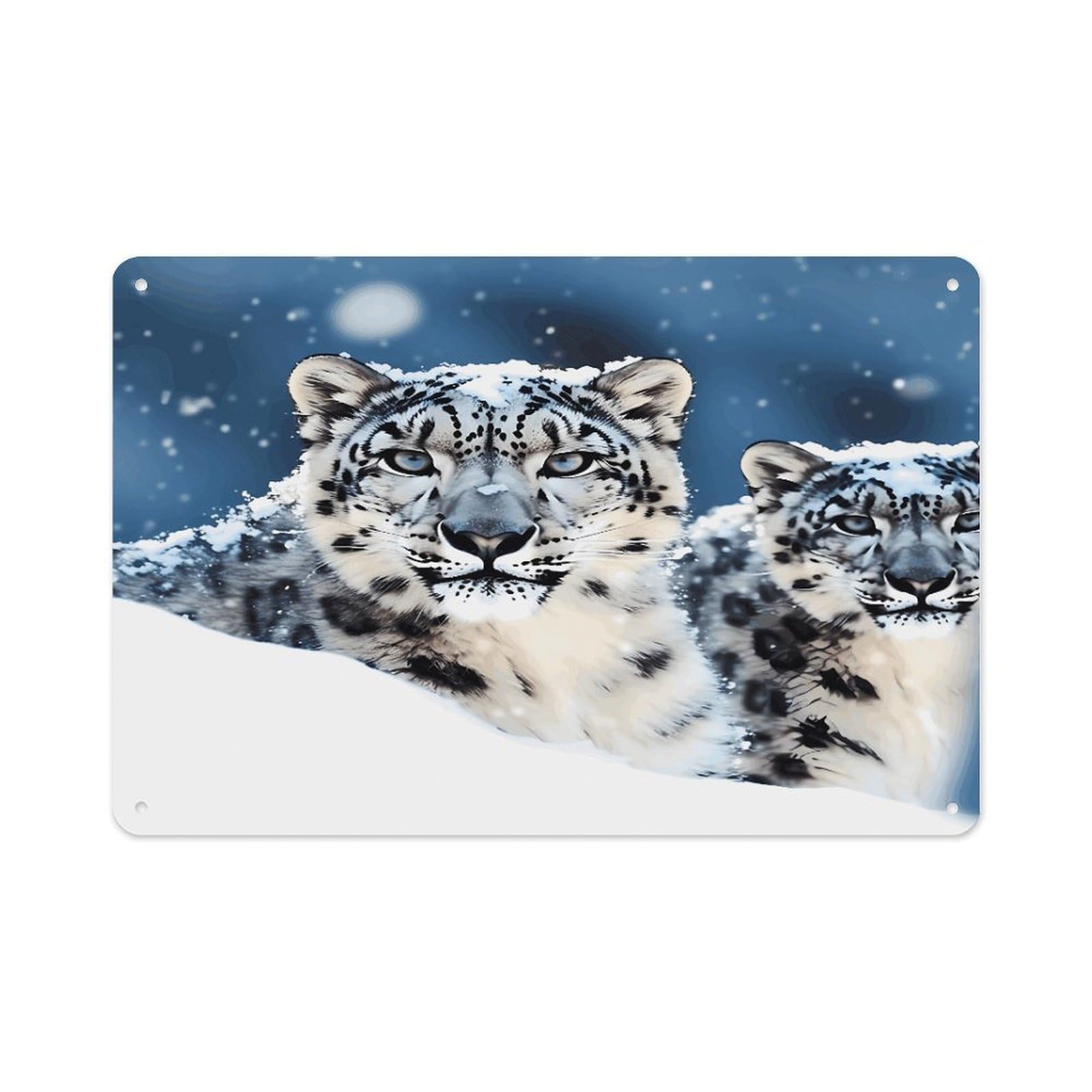 VstaDank Vintage Metal Sign Sublimation Aluminum Blue Eyed Snow Leopard Plaque Sign Weatherproof Art Decorative Wall Plate Boho Aluminum Wall Hanging Decor Retro Poster Plaque 8x12in