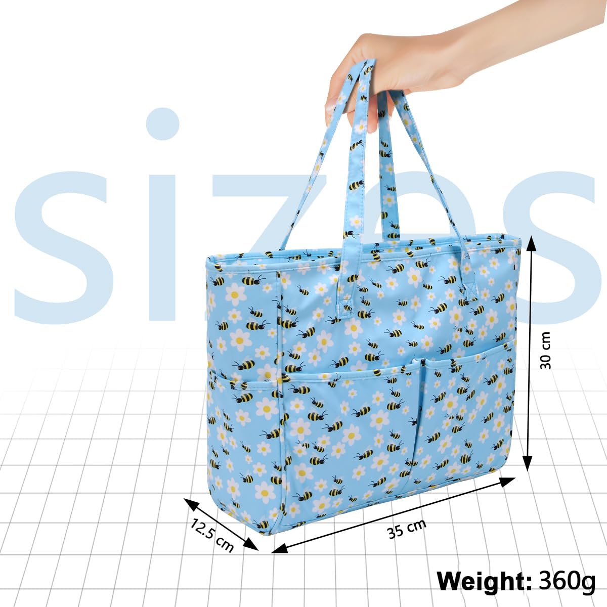 Coopay Sac fourre-Tout au Crochet. Sacs à Tricoter, Sac de Rangement pour travaux manuels, Couture, Point de Croix ou Broderie, Sac de Bricolage, Sac de Voyage pour Projet de Tricot, Abeille