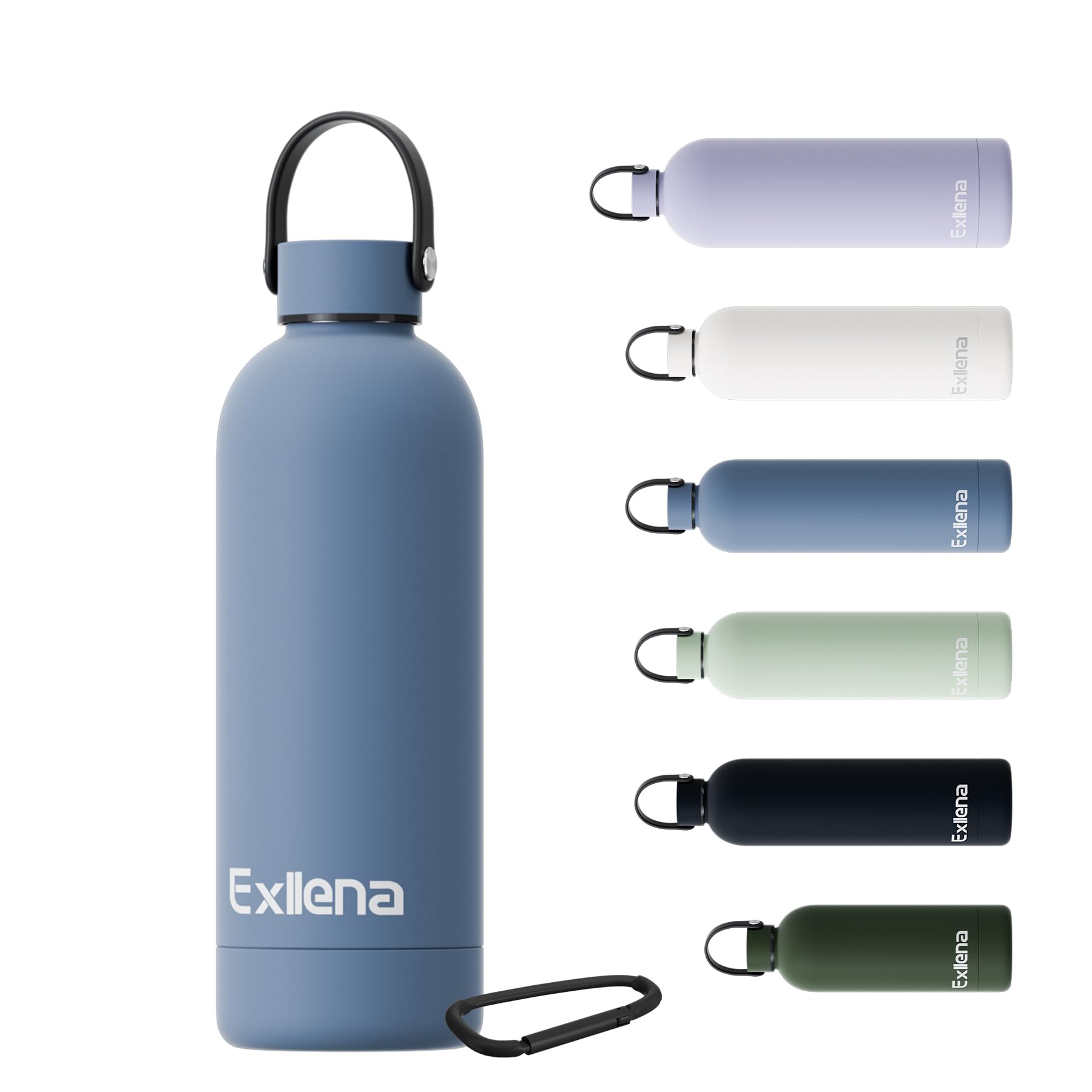 Exllena 500ml Water Bottles Metal with Handle Lid and Carabiner