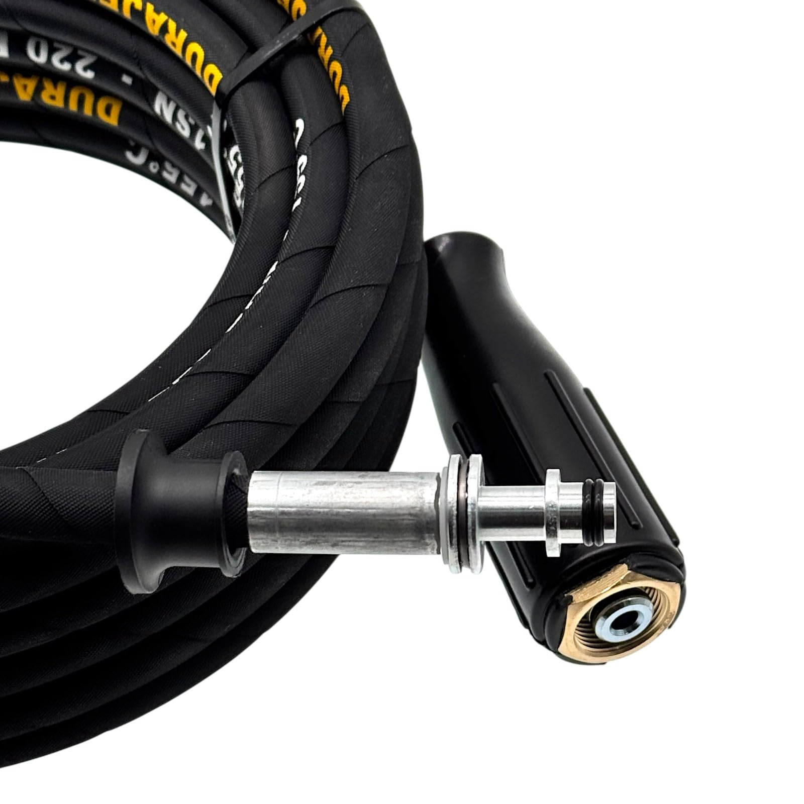 Manguera de alta presión apta para Kärcher HD 5/12 C hasta 2016 | rosca interior M22 mandril de 14 mm | 11 mm AVS giratorio | 220 bar | DN6 | hasta 150 °C | compatible con pistola Kärcher | manguera