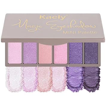 6 Colors Purple Eyeshadow Palette, Lavender Lilac Violet Pink Matte & Shimmer Eye Shadow for Mature Skin, Highly Pigmented Blendable Waterproof, Travel Palette with Mirror Easy Soft Glam Makeup
