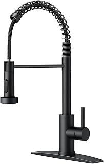 FORIOUS Black Stainless Steel Kitchen Faucet with Pull Down Sprayer - Commercial Spring Single Handle for Farmhouse Sink, Pot Filler, RV