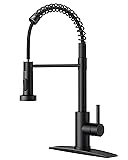FORIOUS Black Kitchen Faucet, Kitchen Sink Faucet with Pull Down Sprayer, Stainless Steel Classic Single Handle for Farmhouse Laundry Utility Room RV Matte Black