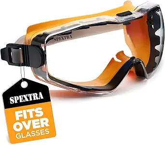 SPEXTRA Safety Goggles Over Glasses Anti-Fog Clear Lens, ANSI Z87.1 Impact Resistance, UV Protection, Lab Chemistry Goggles with Adjustable Headband