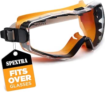 SPEXTRA Safety Goggles Over Glasses Anti-Fog Clear Lens, ANSI Z87.1 Impact Resistance, UV Protection, Lab Chemistry Goggles with Adjustable Headband