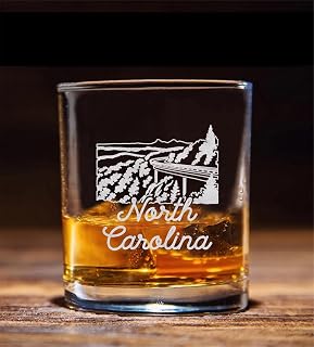North Carolina State Engraved Whiskey Glass - Moving To North Carolina Gift - Christmas - Birthday - Holiday Gift For Family - Friends