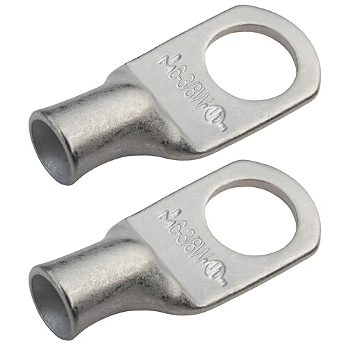 Miniatura 344 de SELTERM - Terminal en anillo de grado marino UL 2/0 AWG 3/8 pulgadas (25 uds) para batería, terminal tubular de cable eléctrico, conector calibre