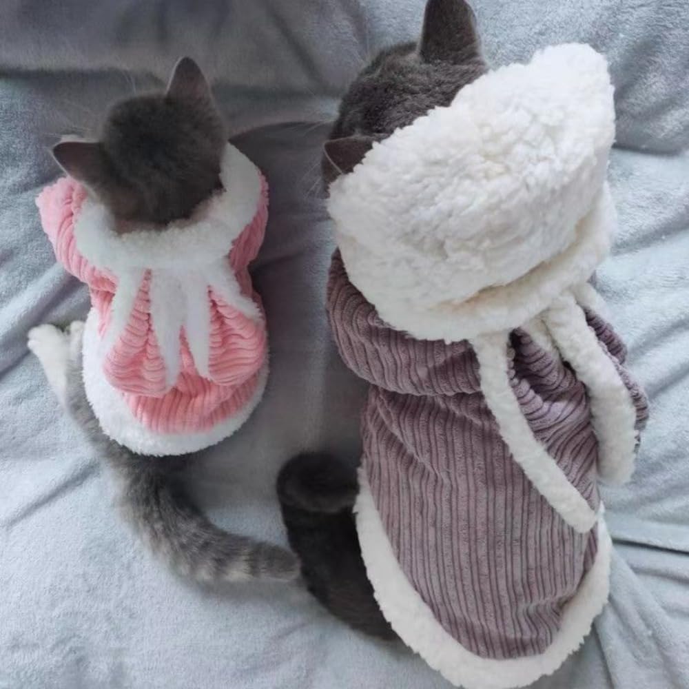 犬服秋冬フリース暖かいコーデュロイロングイヤーウサギバイポッドテディベア小型犬ペット服(グレー、XS)