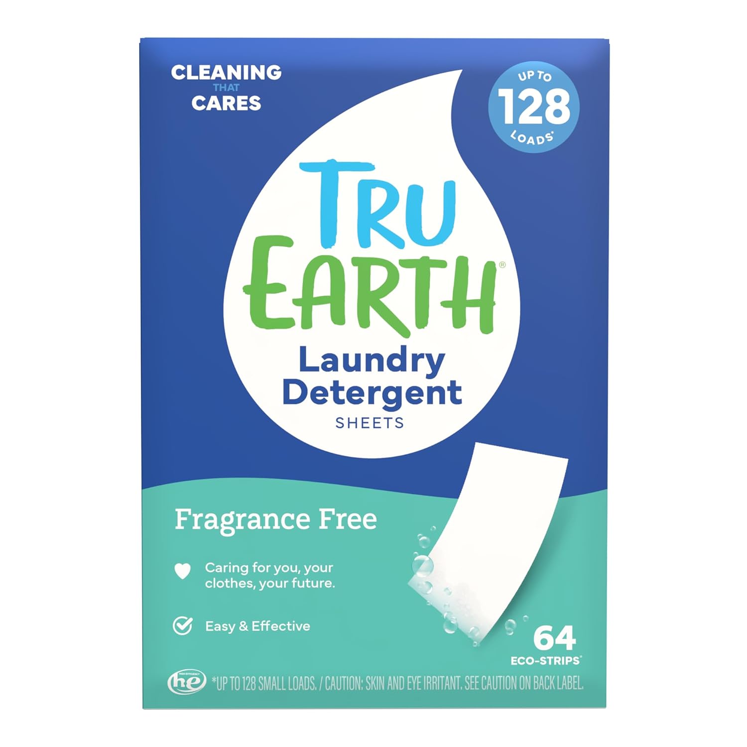 Tru Earth Compact Dry Laundry Detergent - Up to 128 Loads 64 Sheets - Paraben-Free - Original Eco-Strip