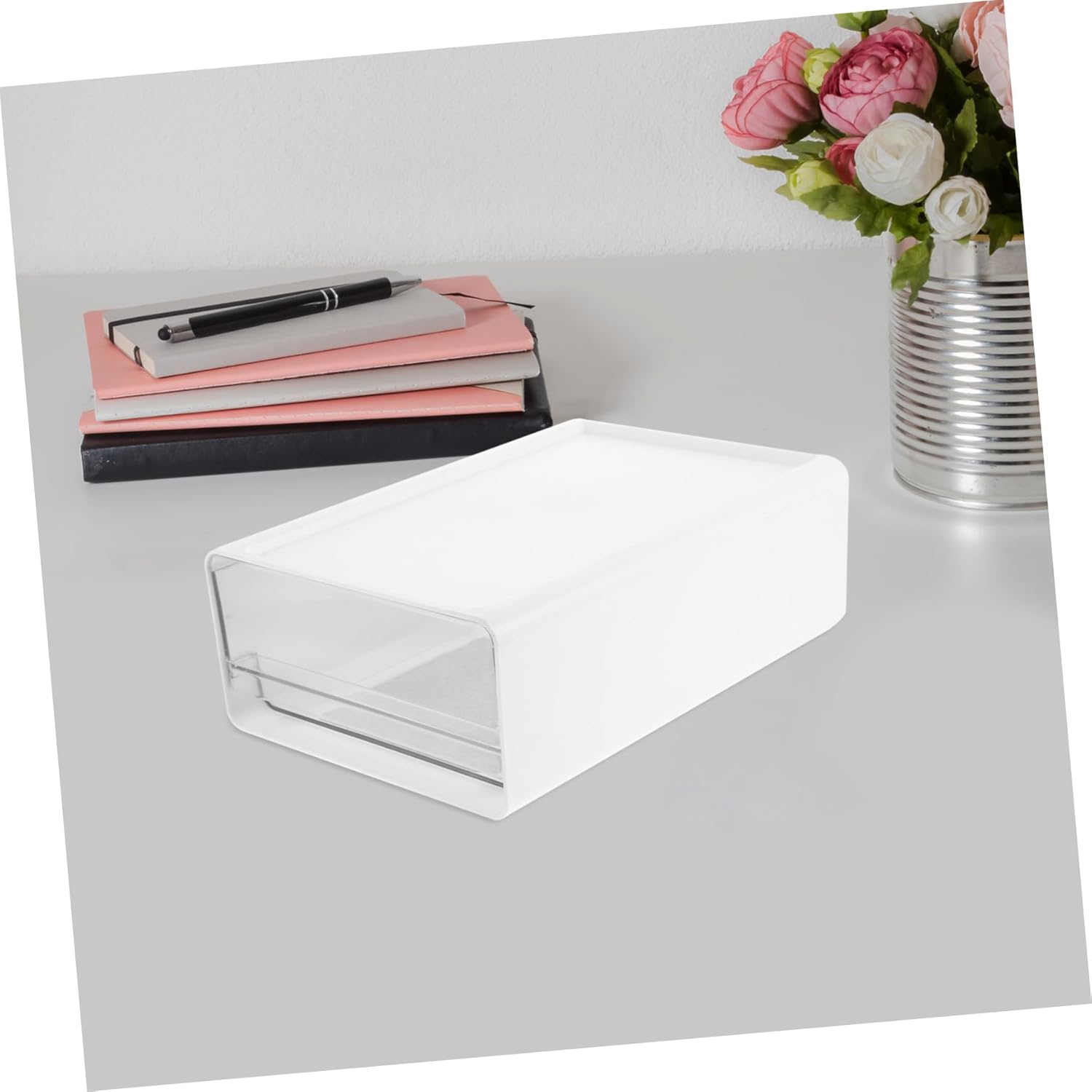 SECFOU Transparent Drawer Organizer Bin for Makeup Jewelry Documents Medium Storage for Desktop Bathroom Office Bedroom Easy Durable Material Compact