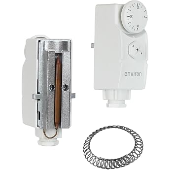 ENVIRON - Contact Thermostat Control Range 0-90 C with Tension Spring Contact Thermostat with Rotary Knob and Coil Spring Analogue Pipe Contact Thermostat for Heating and Cooling