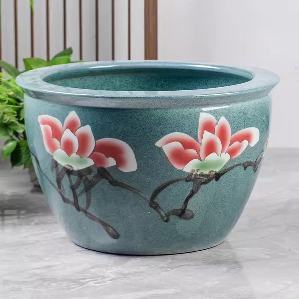 Aquarium Cylindre en céramique Bassin à Poisson Rouge nénuphar Bol Balcon Cour réservoir d'eau Lotus Pot Jardin Grand Aquarium Petit Aquarium (Size : 53cm)