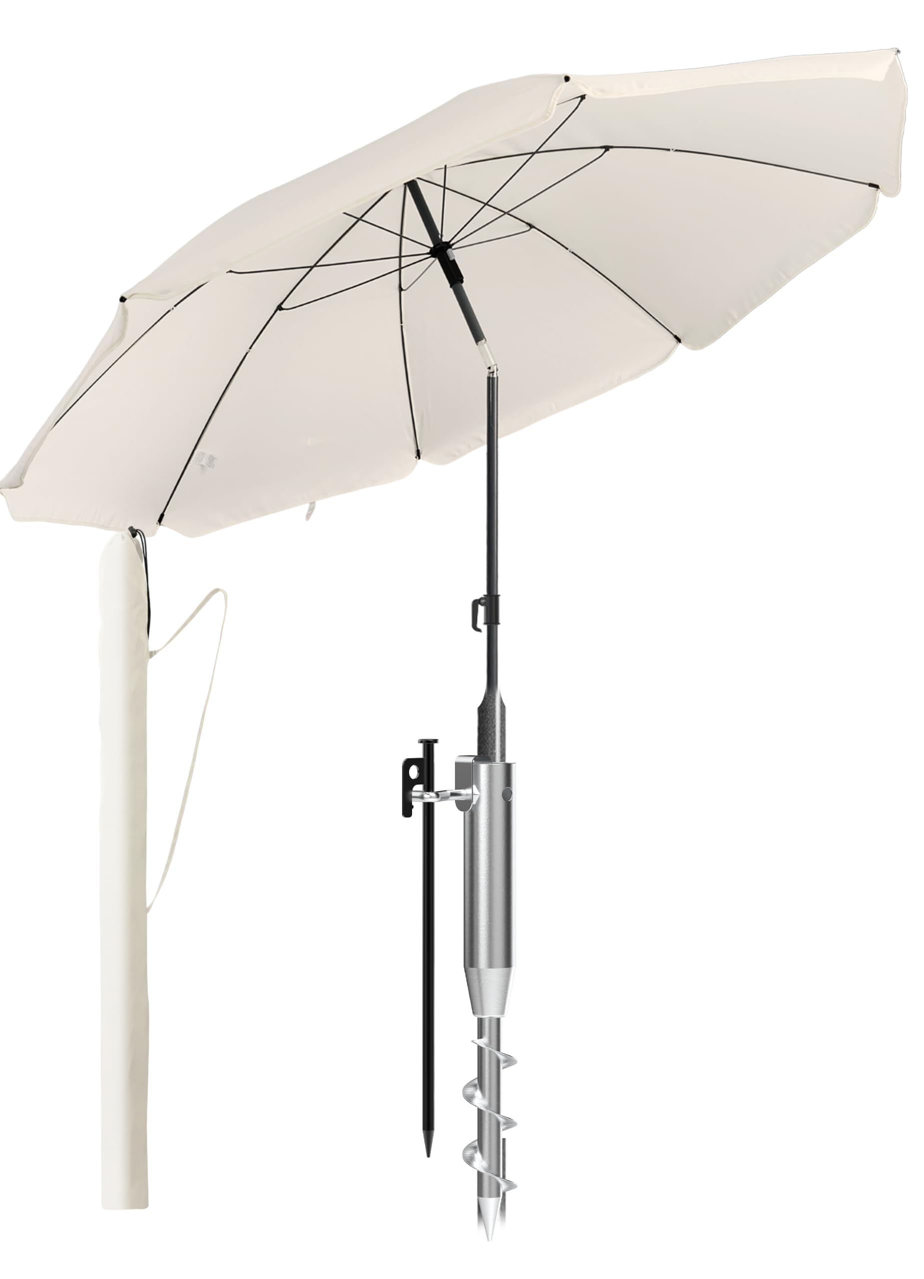 Menz Sonnenschirm Strand - UPF 50+ Strandschirm Ø 180 cm, Sonnenschutz für Strand und Balkon - Strandschirm windfest stabil, Sonnenschirm mit Schutzhülle