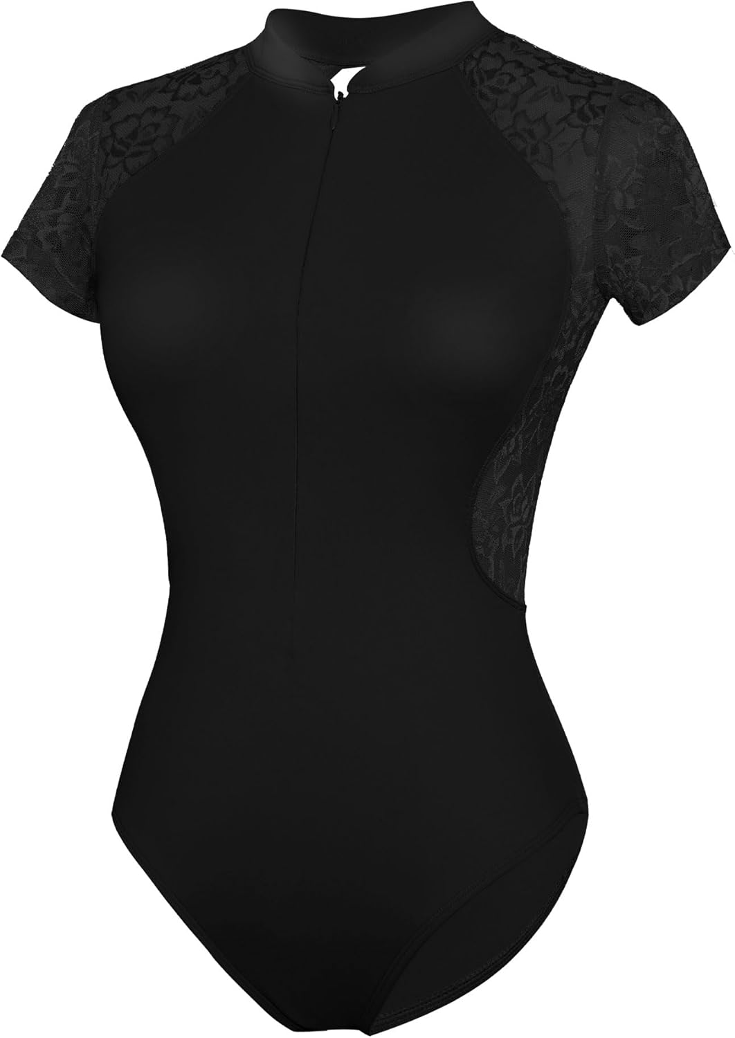 Women’s Zip Front Bodysuit for Ballet Dance,Short Sleeve Gymnastics Leotard Lace Back - Image 5