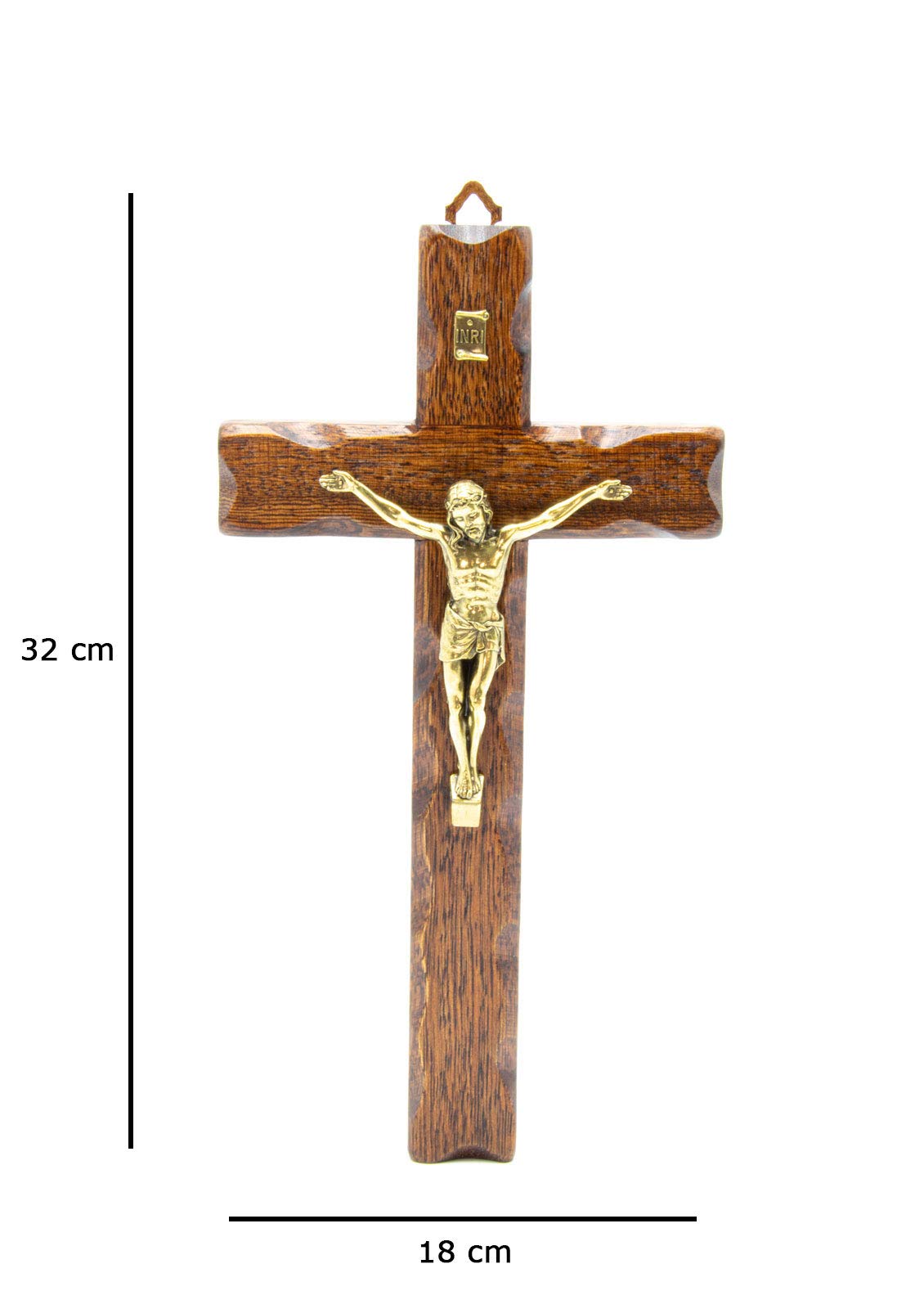 La Balestra - Kruzifix aus Holz, Wandmontage, Christus aus Messing, hergestellt in Umbria Italien, (32 x 18 cm)