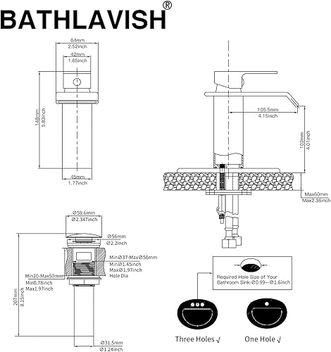 Miniatura 6 de BATHLAVISH Grifo de baño de oro cepillado cascada moderno de un solo agujero fregadero de tocador con desagüe desplegable con piezas de