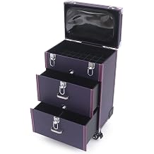 Rolling Makeup Case,3 Layers Makeup Case on Wheels,Makeup Artist Travel Case with 4 Universal Wheels,88.2Lbs Weight Bearing Capacity,for Manicurist Makeup Artist, Purple, Train Case
