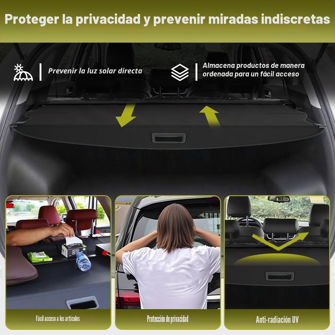 Cubierta de Carga Retráctil, Pantalla Retráctil para Maletero Negra compatible con Tucson 2016 2017 2018