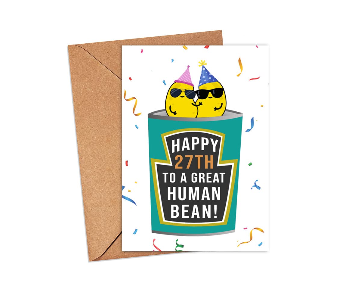 Human Bean 27Th Card - Funny 27Th Birthday Human Bean Card - Baked Bean Card - 27 Years Old - Vegan Cards - Birthday Card Gift For Your Best-Friend-Family-Lover-Partner-Husband-Wife