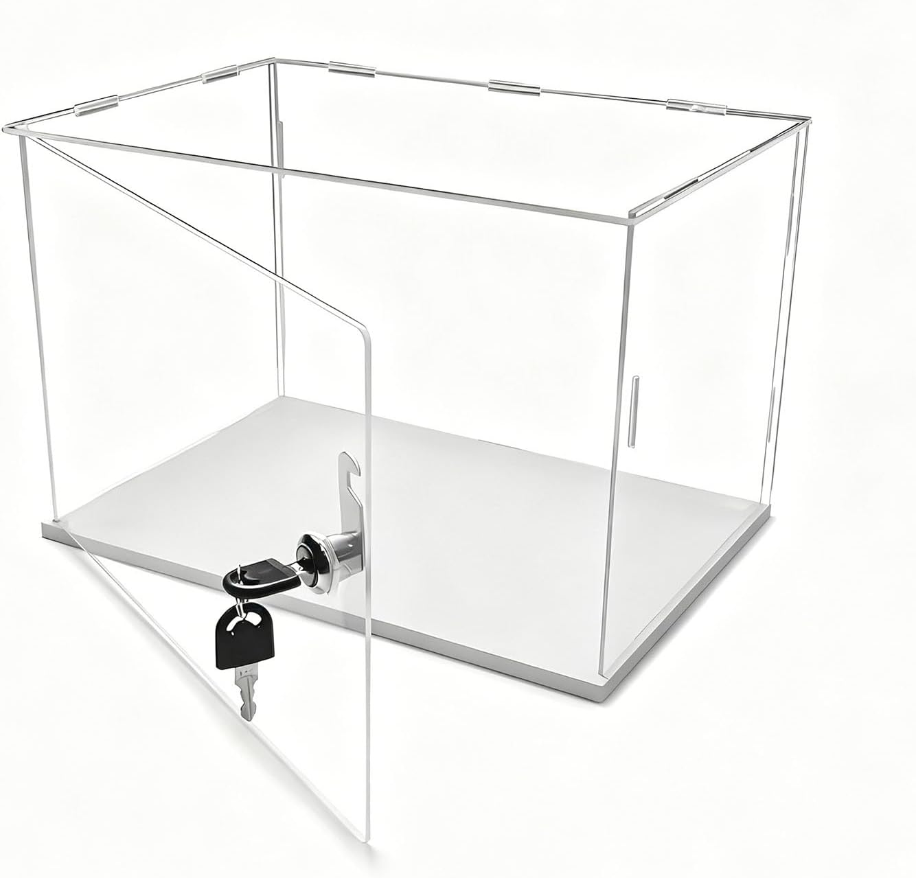 Long Lockable Storage Showcase for Collectibles, Clear Stackable Acrylic Dolls Organizing Case, Huge Countertop Display Box for Miniatures(40x20xH35cm/16x8x14in)