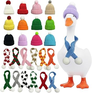 24 Pcs Desk Goose Outfits Mini Knitting Hats and Scarves Mini Goose Outfits Clothes Costume Adjustable Knit Hat