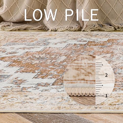 GENIMO 6x9 Area Rugs for Living Room, Non Slip Machine Washable Retro Rugs, Low Pile Chenille Print Rug for Bedroom, Dining Room, Home Office, Orange