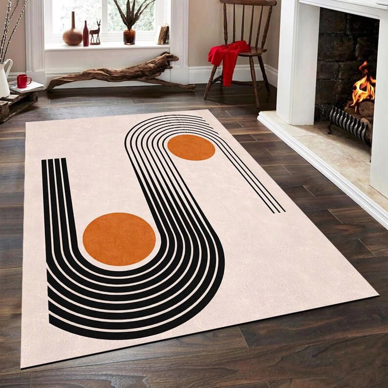 Tapis antidérapant lavable orange géométrique moderne 180x250cm