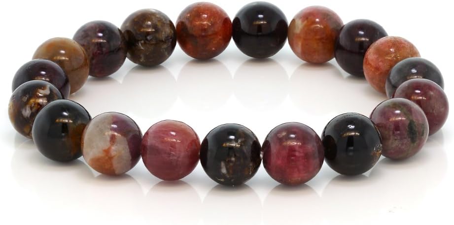 Gem Stone King 10MM Classic Tourmaline Round Beaded Streched Bracelet For Women