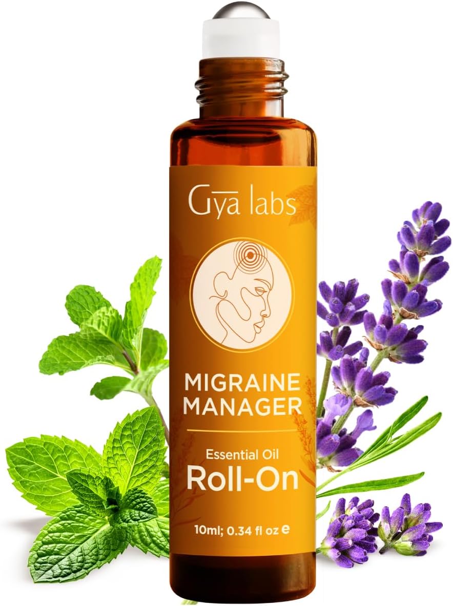 Gya Labs Migraine Essential Oil Roll on - Migraine Relief Stick Roller, Fast Comfort for Head Tension, 100% Pure and Natural, Blend with Peppermint Oil, Self Care Relaxing Gifts for Women (10ml)