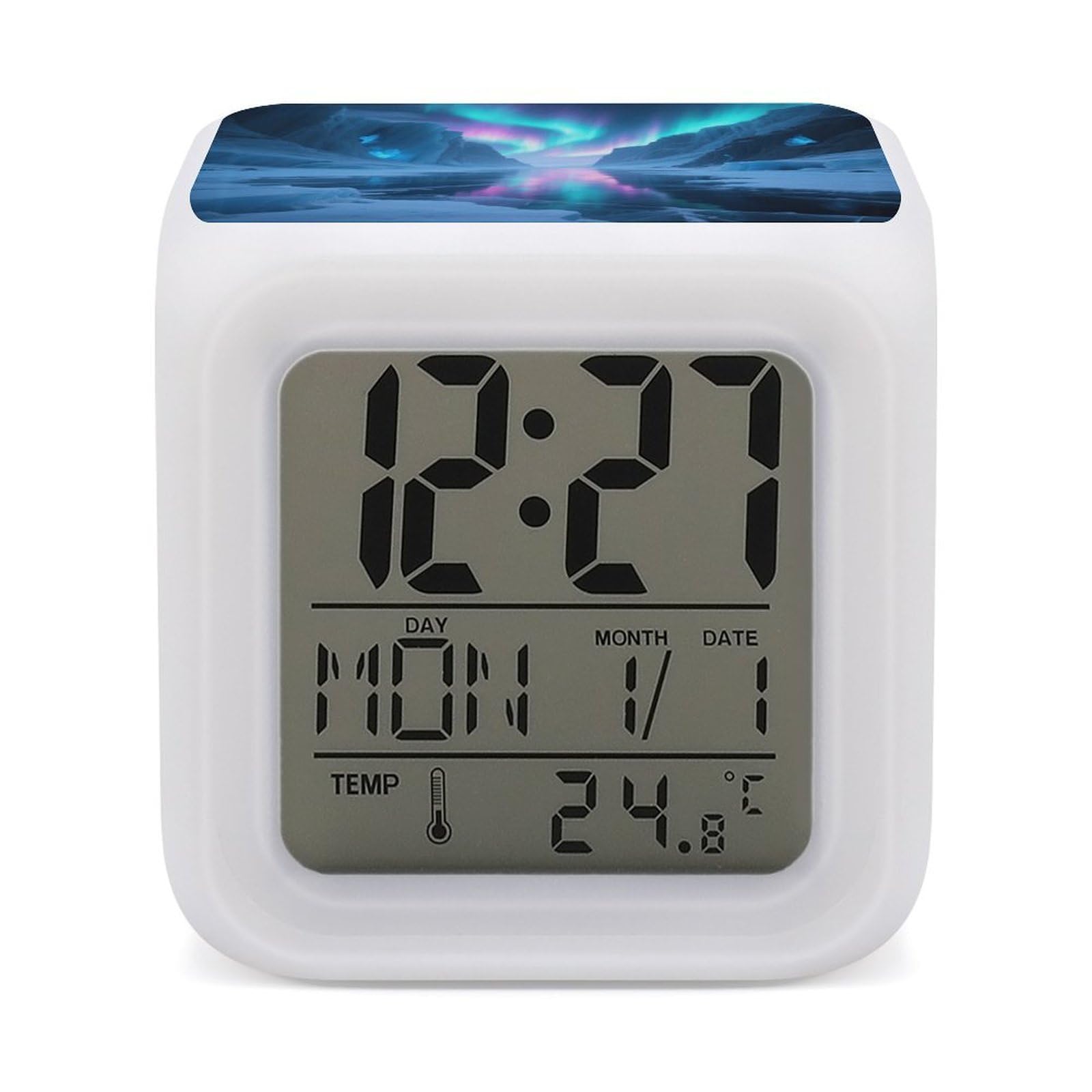 Reloj despertador digital LED de 7 colores con termómetro y luz nocturna relajante