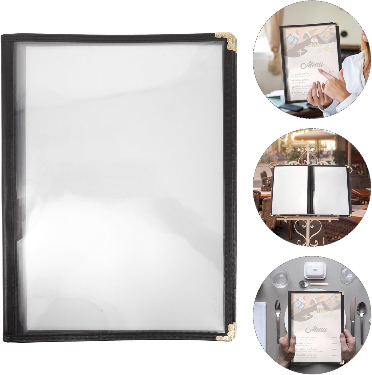 LOGOFUN Transparent Loose Leaf Menu Holder Binder with 5 Pages for Restaurant Cafe Food Service Dinner Food Supplies