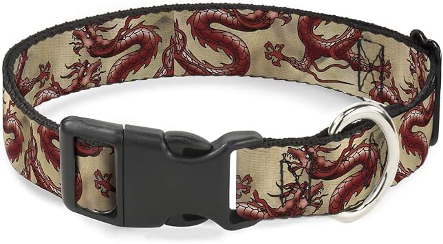 Buckle-Down PC-W30462-S Dragons Tan Plastic Clip Collar, Small/9-15"